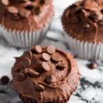 Double Chocolate Cupcakes - Deliciously moist and fluffy chocolate cupcakes stuffed with chocolate chips, and topped with a chocolate buttercream frosting!