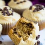 Chocolate Chip Peanut Butter Cupcakes - Deliciously moist and fluffy peanut butter cupcakes studded with chocolate chips, and topped with a creamy peanut butter frosting!