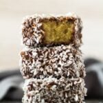 A stack of Homemade Lamingtons.