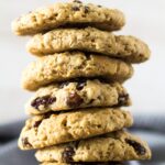 A tall stack of Oatmeal Raisin Cookies.