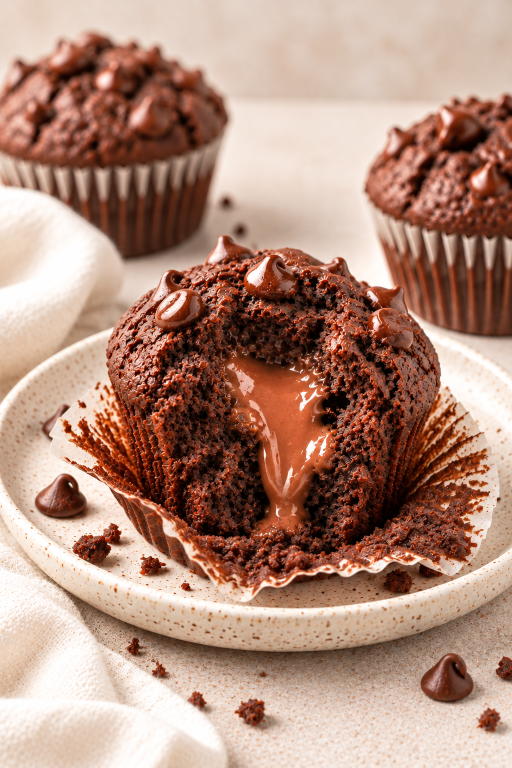 Nutella Stuffed Double Chocolate Muffins